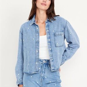 Old Navy Cropped Floral Denim Shirt